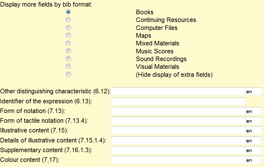 RDA Input Form - additional elements